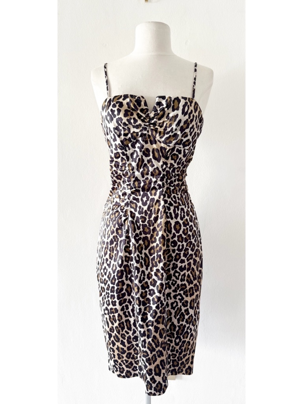 Vintage Y2K Cache Satin Leopard Print Bodycon Dress Size 6